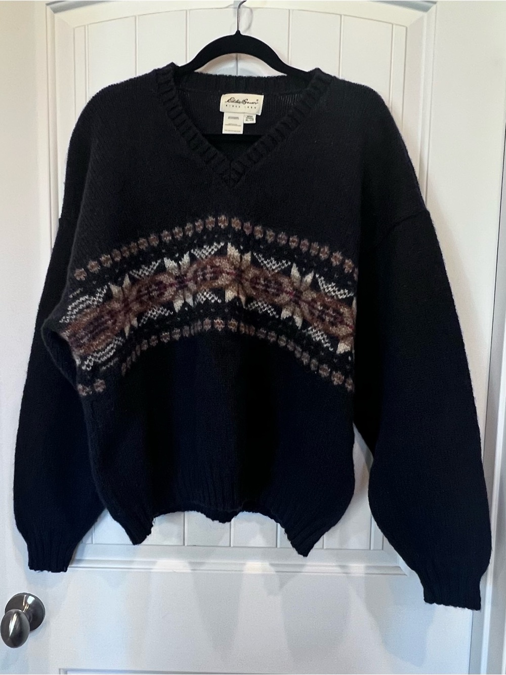 Vintage Eddie Bauer Wool Blend Geometric Nordic 8 Point Star Sweater Sz XL